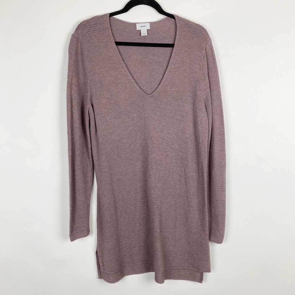 Old Navy Vee Neck Textured Tunic Sweater Womens Large Mauve‎ Purple